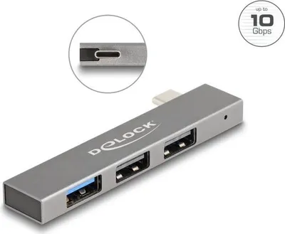Produktbild von Delock 3 Port Slim USB Hub mit USB Type-C zu 1 x USB 10 Gbps USB Typ-A + 2 x USB 2.0 Typ-A