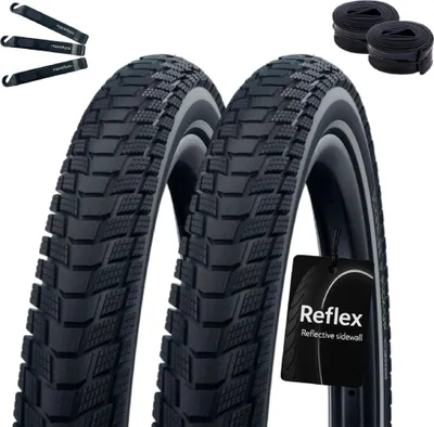 Produktbild von Schwalbe Pick Up 2 x Performance E-50 Fahrradreifen Super Defense Schwarz/Reflex 60-507 (24 x 2.35") + 2 x Schwalbe Schläuche AV10 inkl. maxxi4you Reifenheber