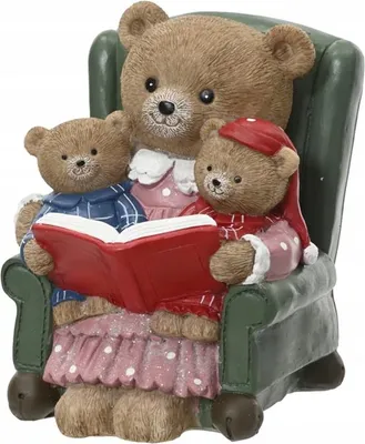 Image de Teddy Décoration de Noël 17cm - Figurine en résine trois ours sur un fauteuil, Décoration d'hiver pour la maison