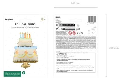 Obrázok produktu pre PartyDeco FB288, Hračkársky balón, Fólie, Viacfarebný, Obrázok, Univerzálne, Torta