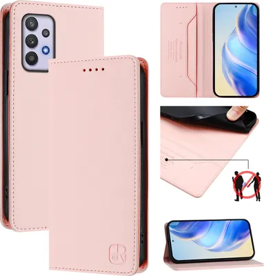Image de Etui en cuir pour Samsung Galaxy A32 5G/M32 5G, étui à rabat avec fentes pour cartes, portefeuille et support Rose