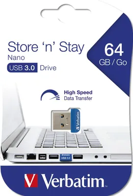 Produktbild von Verbatim Store 'n' Stay NANO USB-Stick 64 GB USB 3.0 Blau