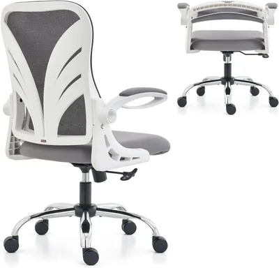 Produktbild von Ergonomischer Bürostuhl mit Klappbarer Rückenlehne, Schreibtischstuhl mit Erweitertem Sitz(52 cm), Hochklappbaren Armlehnen und Mesh Schwarz
