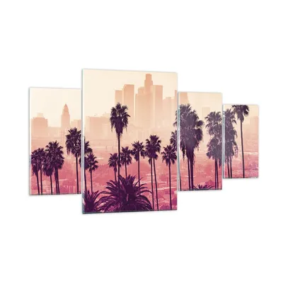 Produktbild von Bilder auf glas - 4 Teile - Elche Angeles Palmen - 160x90cm - Glasbilder - Wandbilder - Bilder - zum Aufhängen bereit - Wanddekoration aus Glas - Glas Bilder - Wandbild auf Glas - GDL160x90-4285