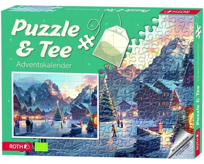 Produktbild von Adventskalender 'Puzzle & Bio-Tee-Adventskalender' Motiv Eislaufen bestückt