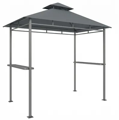 Produktbild von Grillpavillon 2,4 x 1,4 m, Windfest Grillüberdachung mit Doppeldach Lüftungsöffnung Seitenregalen