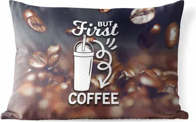 Produktbild von MuchoWow® Outdoor Kissen - Zitate - Sprichwörter - Kaffee - Aber erst der Kaffee - 50x30 cm - Wetterfest - Lounge Kissen - Sofa kissen - Wohnzimmer Dekoration