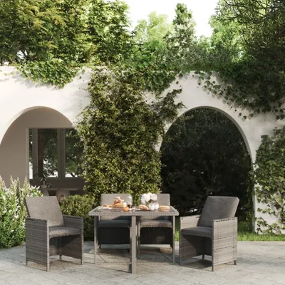 Produktbild von Möbel 5-tlg. Garten-Essgruppe mit Auflagen Poly Rattan Grau - Gartenmöbelgarnituren &31591