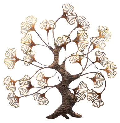 Obrázek produktu pro Nástěnná reliéfní dekorace, strom, "Ginkgo", motiv ginkga, kov, bronzová barva, zlatá barva, VE 2, rozměry: délka 2,5 cm, šířka 73 cm, výška 73 cm. Číslo produktu: 69582. EAN: 4063387695821
