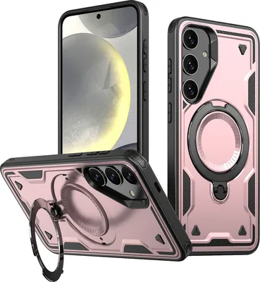 Immagine prodotto di Custodia a doppio strato per Samsung Galaxy S24, custodia protettiva militare magnetica con anello in metallo e supporto Rosa