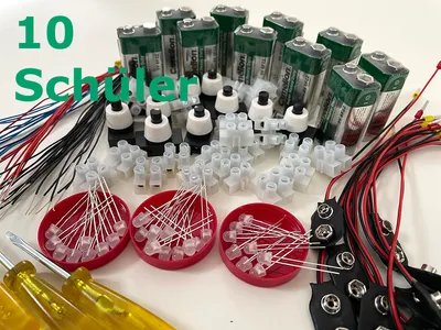 Produktbild von SchulSet, LED Stromkreis, 10 Schüler, inkl. Batterien, Serien-, Parallelschaltung, inkl Anleitung, Experimente mit Strom, myExperimentSet, Werkpackung