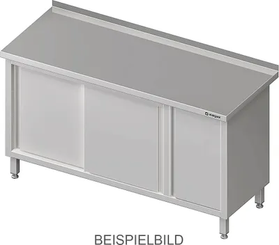 Produktbild von Arbeitsschrank mit Schiebetüren, 1400x600x850 mm, mit Flügeltürschrank links, mit Aufkantung, verschweißt
