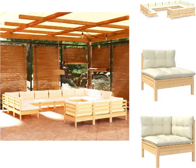 Produktbild von vidaXL 13-tlg. Garten-Lounge-Set mit Creme Kissen Kiefernholz -  Gartenmöbel-Sets