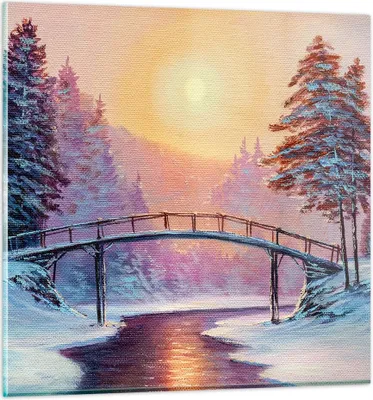 Produktbild von Bilder auf glas - Park Winter Brücke - 30x30cm - Glasbilder - Wandbilder - Kunstdruck - zum Aufhängen bereit - Wanddekoration aus Glas - Glas Bilder - Wandbild auf Glas - Einteilig - GAC30x30-3988