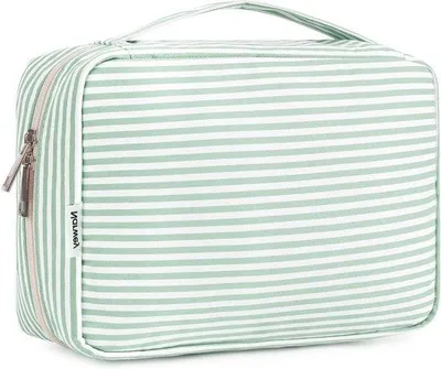 Image de Trousse de toilette de voyage pour femmes et filles - imperméable - vert menthe à rayures
