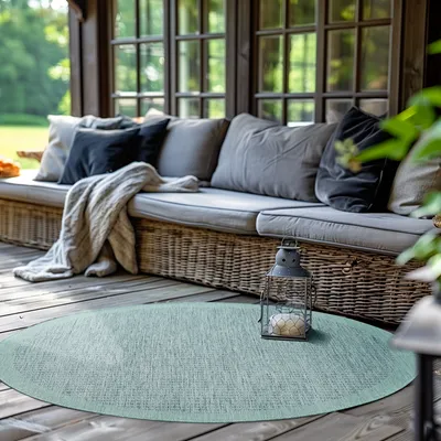 Produktbild von Outdoor Teppich Wetterfest Terrasse Balkon Garten Küchenteppich Flachgewebe Sisal Look Waschbarer Teppich, Blau Größe: 200 x 200 cm