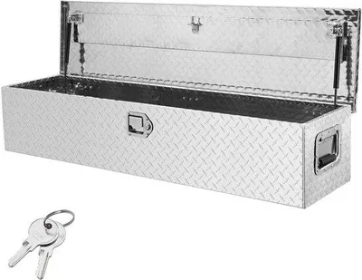 Productafbeelding van Aluminium gereedschapskist – 122 x 38 x 38 cm – met beschermplaat van diamantschuurpapier, zijhandgreep en slot – geschikt voor pick-ups, laadruimtes, campers en aanhangwagens – zilver