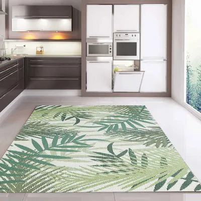Produktbild von In- und Outdoor Flachgewebe Terrassen & Balkon Küche Teppich Palmen Design Grün, Maße:60x100 cm