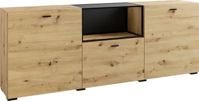 Produktbild von byLIVING Sideboard FRAME / Artisan Eiche - Optik / Fach mit Metallrahmen und Glasablage, verstellbare Böden / Anrichte / Kommode / Maße: B 200, H 75,5, T 37,5 cm
