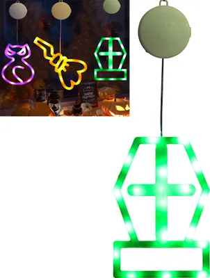 Productafbeelding van LED-raamverlichting, lichtkettingen, Halloween-grafstenen, hangende lichtgordijnen voor Halloween, Pasen, Kerstmis, feestjes, balkon. Werkt op batterijen en wordt bevestigd met zuignappen