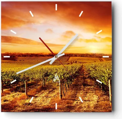 Produktbild von Wanduhr - Quadrat - Glasuhr - Weinberg Aussicht Landschaft - 30x30cm - Schleichendes Uhrwerk - Lautlos - zum Aufhängen bereit - Dekoration Modern - Wanddekoration aus Glas - C3AC30x30-0170