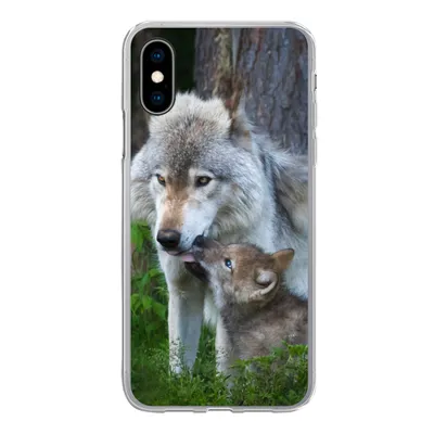 Produktbild von MuchoWow® Handyhülle Schutzhülle Hülle für iPhone X Wolf - Moos - Wald - Welpe Silikon Softcase Handy Hülle - Handyhülle