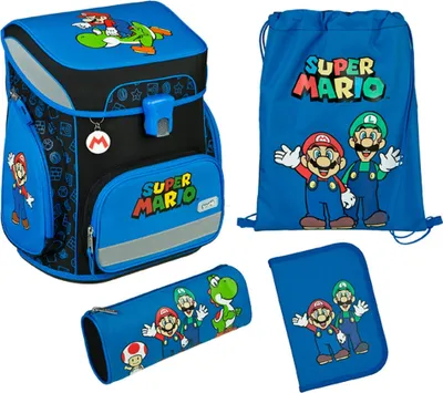 Produktbild von Scooli EasyFit Schulranzen-Set 5-teilig Super Mario II blau