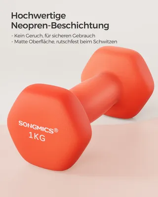 Produktbild von SONGMICS Hanteln, 2er Set, 2 x 1 kg, Hantelset, Kurzhanteln, Hexagon, Neopren-Beschichtung, Krafttraining, Workout, Fitnesstraining, für Zuhause,