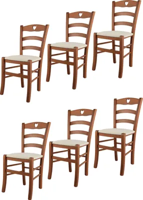 Image de t m c s Tommychairs - Lot de 6 chaises CUORE pour la cuisine et la salle à manger, Structure robuste en bois de hêtre laqué de couleur cerisier et assise rembourrée recouverte de tissu de couleur ivoire