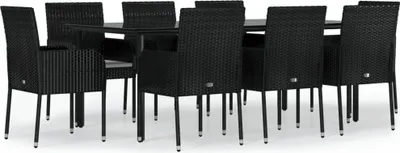 Produktbild von vidaXL 9-tlg. Garten-Essgruppe mit Kissen Schwarz Poly Rattan