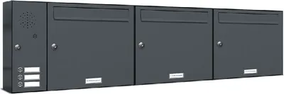Produktbild von 3er Briefkasten Anlage Aufputz - Wandmontage RAL 7016 Anthrazit Klingel