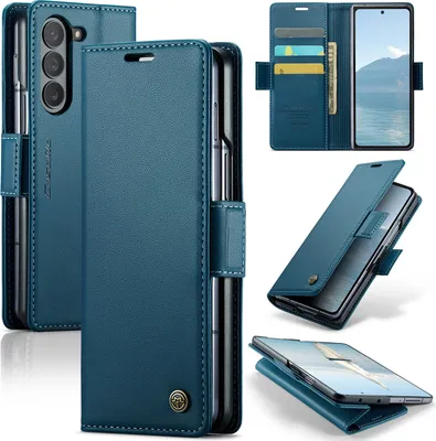 Produktbild von Lederhülle für Samsung Galaxy Z Fold 6 Brieftasche Kartenfach Schutzhülle mit Standfunktion Blau