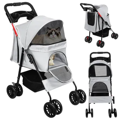 Produktbild von Klappbar Hundewagen 2 in 1 Hundebuggy Bis 20kg,Pet Stroller Hundebuggy Haustierwagen Oxford,für Kleine Hunde und Katzen 98x67x46cm Grau