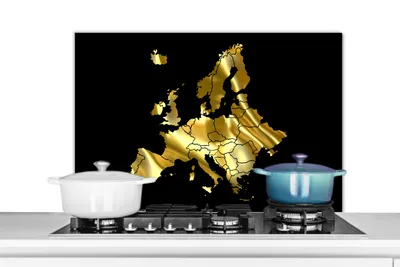 Obrázok produktu pre MuchoWow® Splashback Kuchyňa - Kuchynský backsplash - Ochrana steny pre sporák a drez Mapa - Európa - Zlato 80x55cm Alu-Dibond (alternatíva k