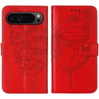 Produktbild von Mobigear Butterfly  Google Pixel 9 Pro Hülle Klapphülle Geldbörse - Rot