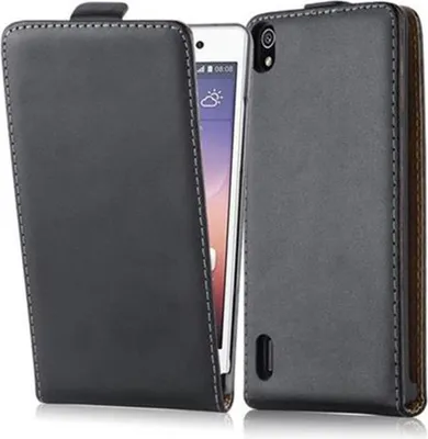 Produktbild von Cadorabo Hülle für Huawei P7 Schutzhülle in Schwarz Flip Handyhülle Case Cover Etui Kunstleder