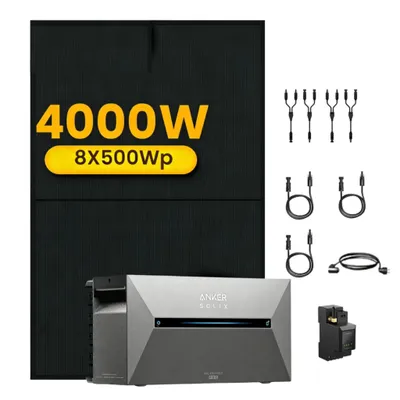 Produktbild von Powerness® Balkonkraftwerk mit Speicher, Anker SOLIX Solarbank 3 E2700 Pro mit 8x 500W Bifazial Solarmodule und Anker Smart Meter & MC4-Kabel, 0% VAT