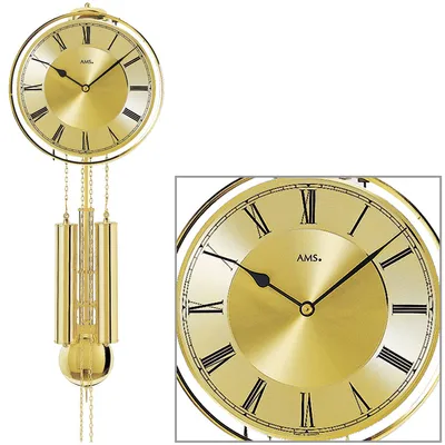 Produktbild von AMS 356 Wanduhr mit Pendel mechanisch golden Frontreif aus Messing Pendeluhr