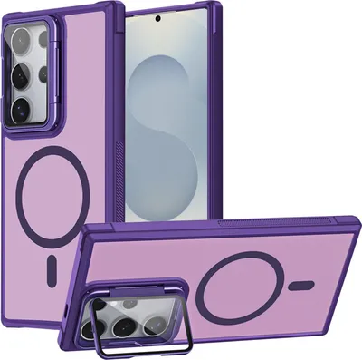 Obrázok produktu pre Ochranný kryt pre puzdro Samsung Galaxy S25 Ultra, kovový krúžok na bezdrôtové nabíjanie sklopný ochranný sklenený stojan na fotoaparát