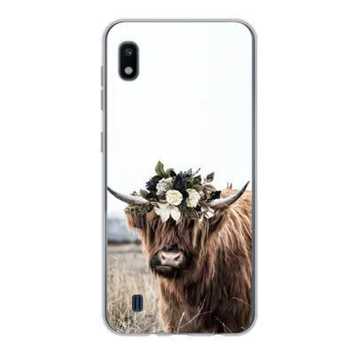 Produktbild von MuchoWow® Handyhülle Schutzhülle Hülle für Samsung Galaxy A10 Schottischer Highlander - Blumen - Tiere Silikon Softcase Handy Hülle - Schutzhülle