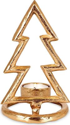 Vilde Teelichthalter Kerzenständer Kerzenhalter Leuchter für Teelichter aus Aluminium Gold Tannenbaum 16 cm