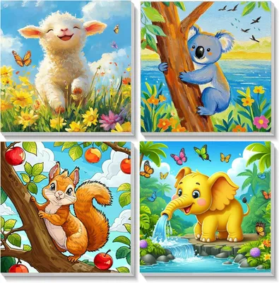 Productafbeelding van Haai schilderen op nummer volwassenen kinderen beginners met lijst - Set van 4 - Doe-het-zelf cartoonafbeeldingen