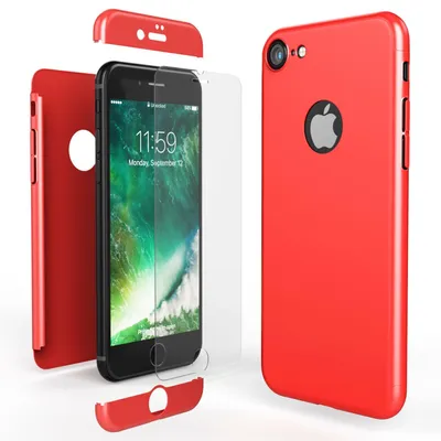 Immagine prodotto di custodia per iPhone 7 Custodia per cellulare a 360 gradi con protezione per lo schermo di NALIA, Cover Case a 360 gradi rosso