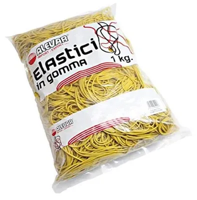 Produktbild von Gelbe Gummibänder mit einem Durchmesser von 120 mm und einem Gesamtgewicht von 1 kg