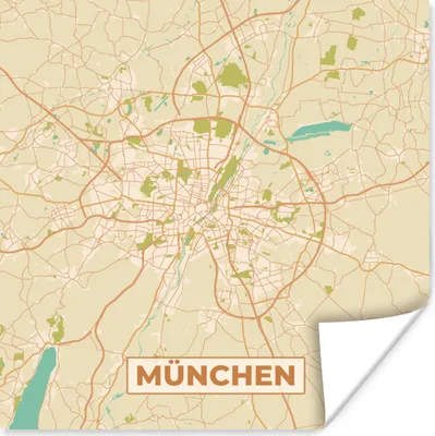 Produktbild von MuchoWow® Poster Stadtplan - München - Stadtplan - Vintage 50x50 cm - Wohnzimmerdekoration