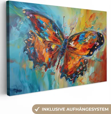 Produktbild von MuchoWow® - Leinwandbilder - Schmetterling - Farben - Kunst - Malerei, Wandbild, Wanddeko Bilder Wohnzimmer, 30x20 cm