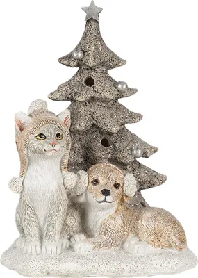Produktbild von Clayre & Eef Figur Tiere 11x9x15 cm LED Weiß Grau Kunststoff Tiere
