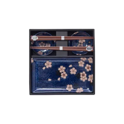Produktbild von Sushi Set Navy mit Rosa Sakura Design Ess Service mit Essstäbchen 6 St.