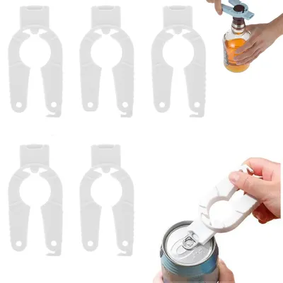 Immagine prodotto di Apertisassi multifunzione, set da 5 pezzi: apriscatole con chiusura magnetica, apribottiglie, aprisottovetro, apribicchieri con coperchio a vite. Utensile da cucina, colore bianco