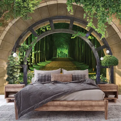 Produktbild von Vlies Fototapete 3D EFFEKT Wald Natur ( 416x254 cm - 4 Bahnen) Fensterblick Ausblick inklusive Kleister Wohnzimmer Schlafzimmer Wandtapete Tapete Latexdruck UV-Beständig Montagefertig